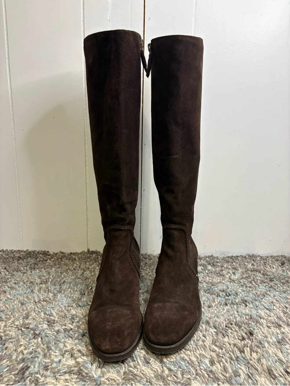 Aquatalia Boots Womens 7.5 Soft Suede Tall Riding Knee High Italy Dark Brown
